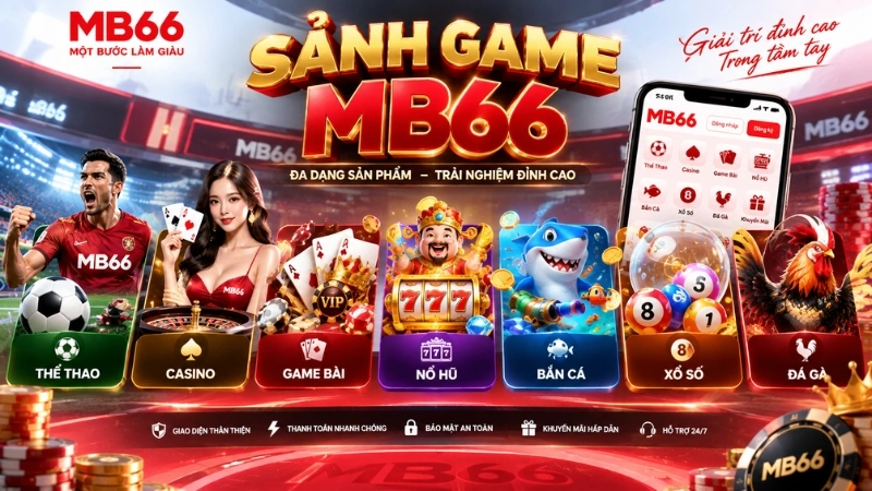Các sảnh game MB66 gồm thể thao, casino, game bài, nổ hũ và bắn cá